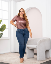 Jean Skinny Tiro Alto Bota con Cierre Lateral Marca Trucco´s Plus Size