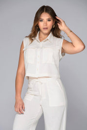 Set 2 Piezas Pantalón ajustable en cintura camisa sisa Bolsillos tipo cargo