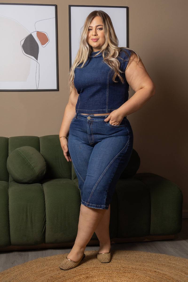 High Waist Bermuda Trucco´s Plus ize Brand Asymmetrical Stitching