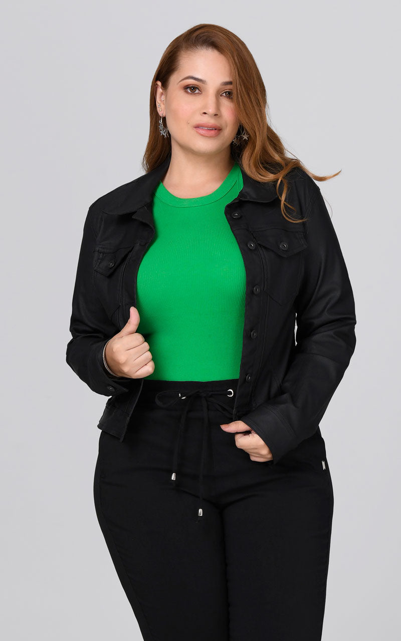 Chaqueta Clásica Efecto Cuero Marca Trucco's Plus Size