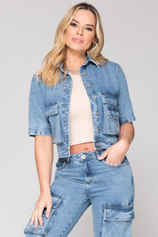 Chaqueta Cargo Manga Corta Denim Cuello Clásico Marca Trucco's