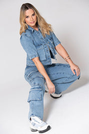 Chaqueta Cargo Manga Corta Denim Cuello Clásico Marca Trucco's