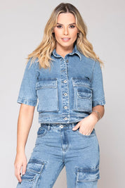 Chaqueta Cargo Manga Corta Denim Cuello Clásico Marca Trucco's