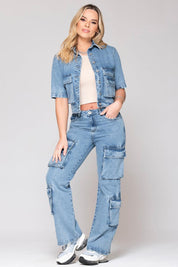 Chaqueta Cargo Manga Corta Denim Cuello Clásico Marca Trucco's