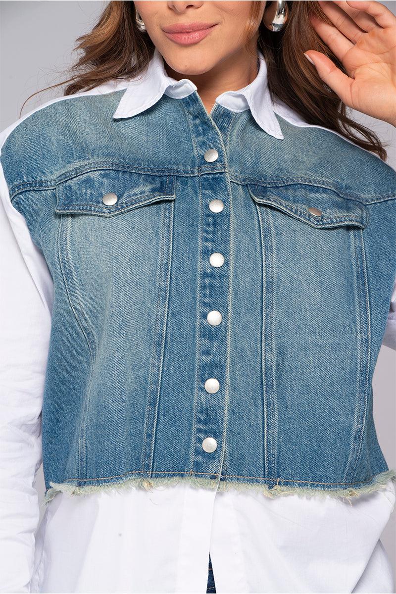 Camisa Manga Larga Sobrepuesto Frontal en Denim Marca Trucco´s