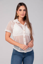 Blusa Manga Corta Tejido en Transparencia Marca Trucco´s