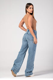 Jean Wide Leg Tiro Alto Pretina Asimétrica Marca Trucco´s