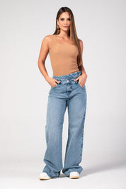 Jean Wide Leg Tiro Alto Pretina Asimétrica Marca Trucco´s