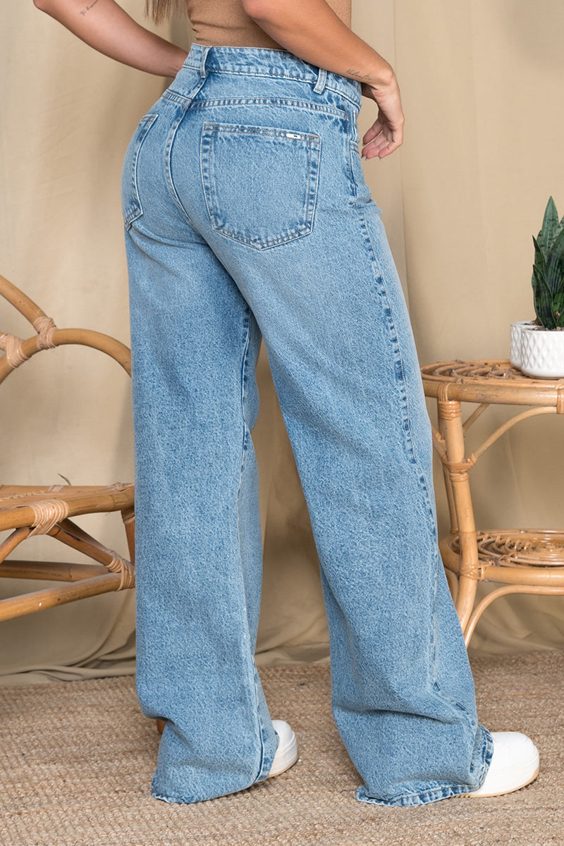 Jean Wide Leg Tiro Alto Pretina Asimétrica Marca Trucco´s