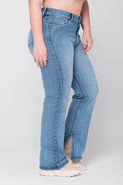 Jean Bora Recta Tiro Alto Abertura en Bota Marca Truccos Plus Size