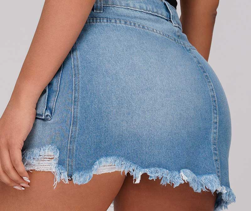 Short Cut Denim Cargo Skirt
