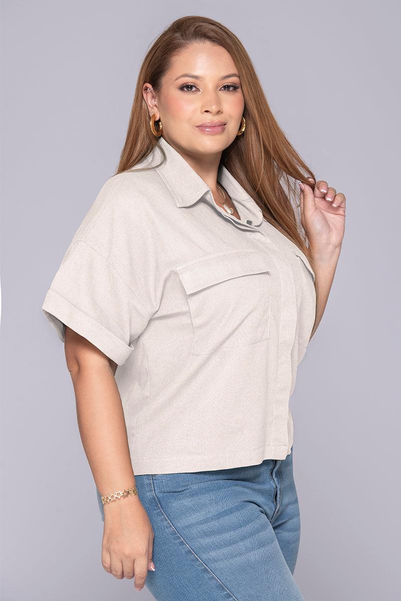 Camisa Oversize Manga Corta Con Bolsillos  Marca Trucco's Plus Size