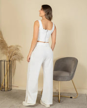 Set 2 Piezas Camisa Corta, Pantalón Wide Leg Tiro Alto Abertura en Bota Marca Trucco´s