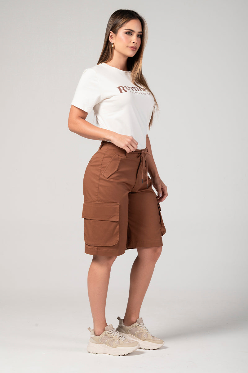 Bermuda Cargo Mujer Cintura Alta Estilo Urbano Chic Marca Trucco´s
