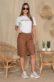 Bermuda Cargo Mujer Cintura Alta Estilo Urbano Chic Marca Trucco´s