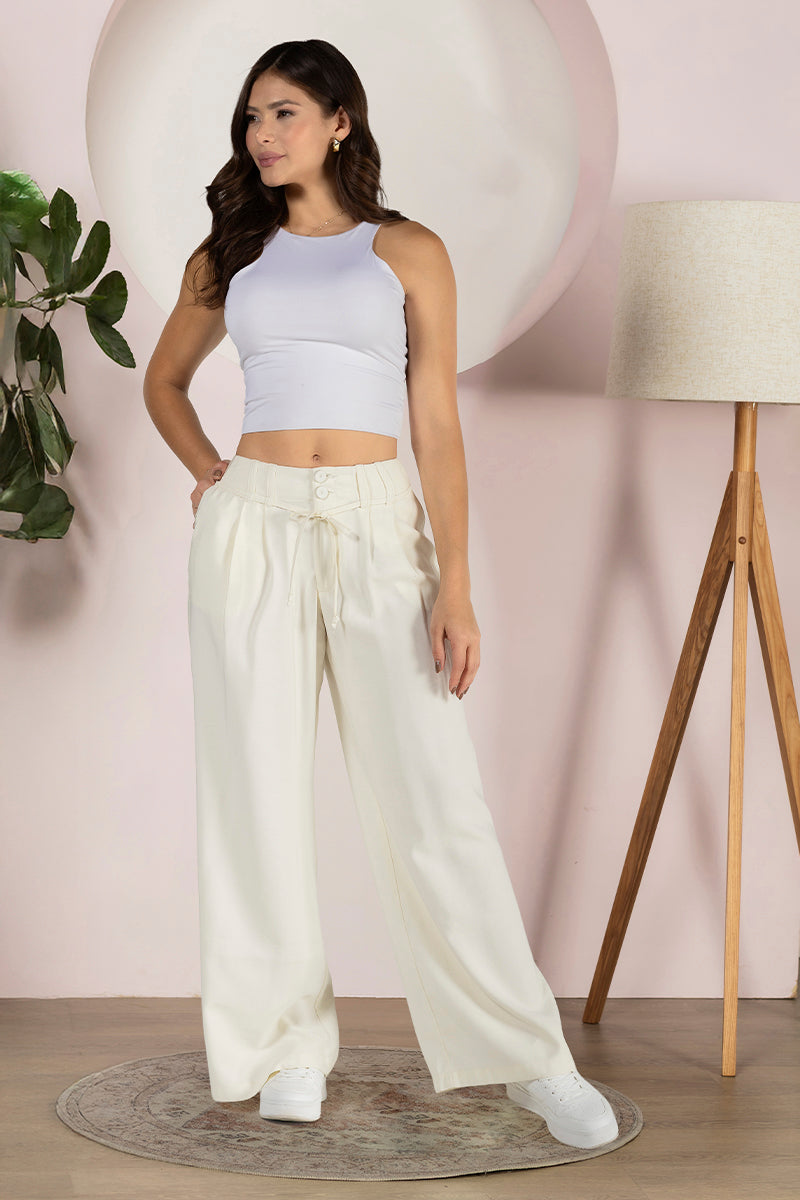 Pantalón Wide Leg de Corte Alto y Caída Fluida, Versátil para Día y Noche Marca Trucco´s