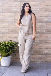 Set 2 Piezas Pantalón Cargo Blusa con Sesgos Laterales Marca Trucco´s