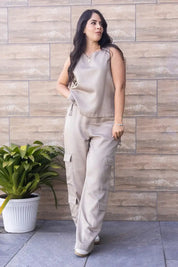 2-Piece Set Cargo Pants Blouse with Side Slants Trucco's Brand