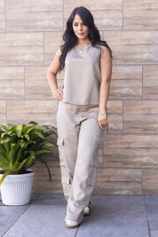 Set 2 Piezas Pantalón Cargo Blusa con Sesgos Laterales Marca Trucco´s