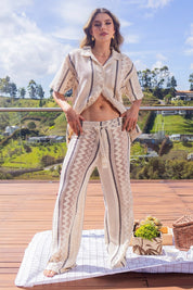 Set 2 Piezas Tejido Pantalón Wide Leg Camisa Oversize Marca Trucco´s