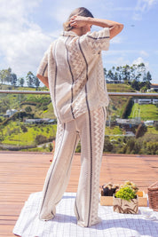 Set 2 Piezas Tejido Pantalón Wide Leg Camisa Oversize Marca Trucco´s