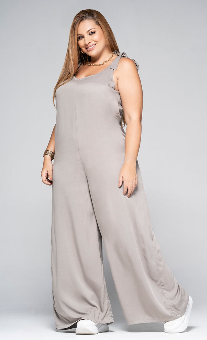 Oversized Palazzo-Style Jumpsuit with Ties on the Shoulders by Trucco's Plus Size Brand