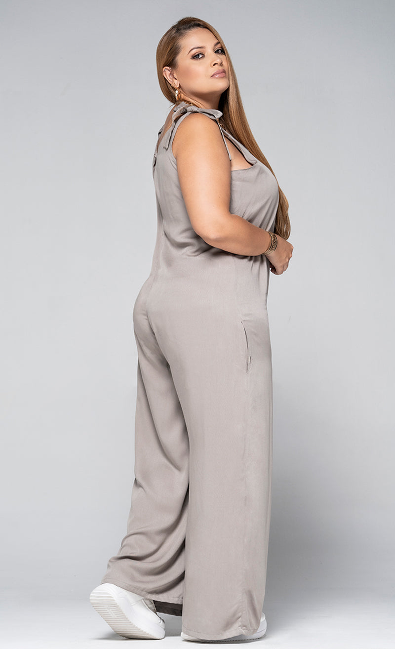 Oversized Palazzo-Style Jumpsuit with Ties on the Shoulders by Trucco's Plus Size Brand