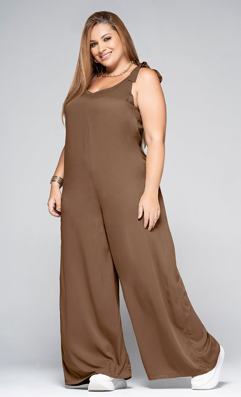 Oversized Palazzo-Style Jumpsuit with Ties on the Shoulders by Trucco's Plus Size Brand