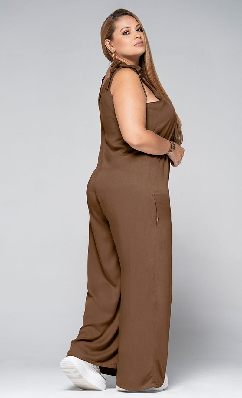 Oversized Palazzo-Style Jumpsuit with Ties on the Shoulders by Trucco's Plus Size Brand