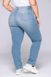 Jean Tiro Alto Bota Recta Desgaste Efecto Bigote Marca Trucco´s Plus Size