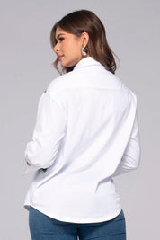 White Long-Sleeved Shirt with Front Denim Block by Trucco's Brand