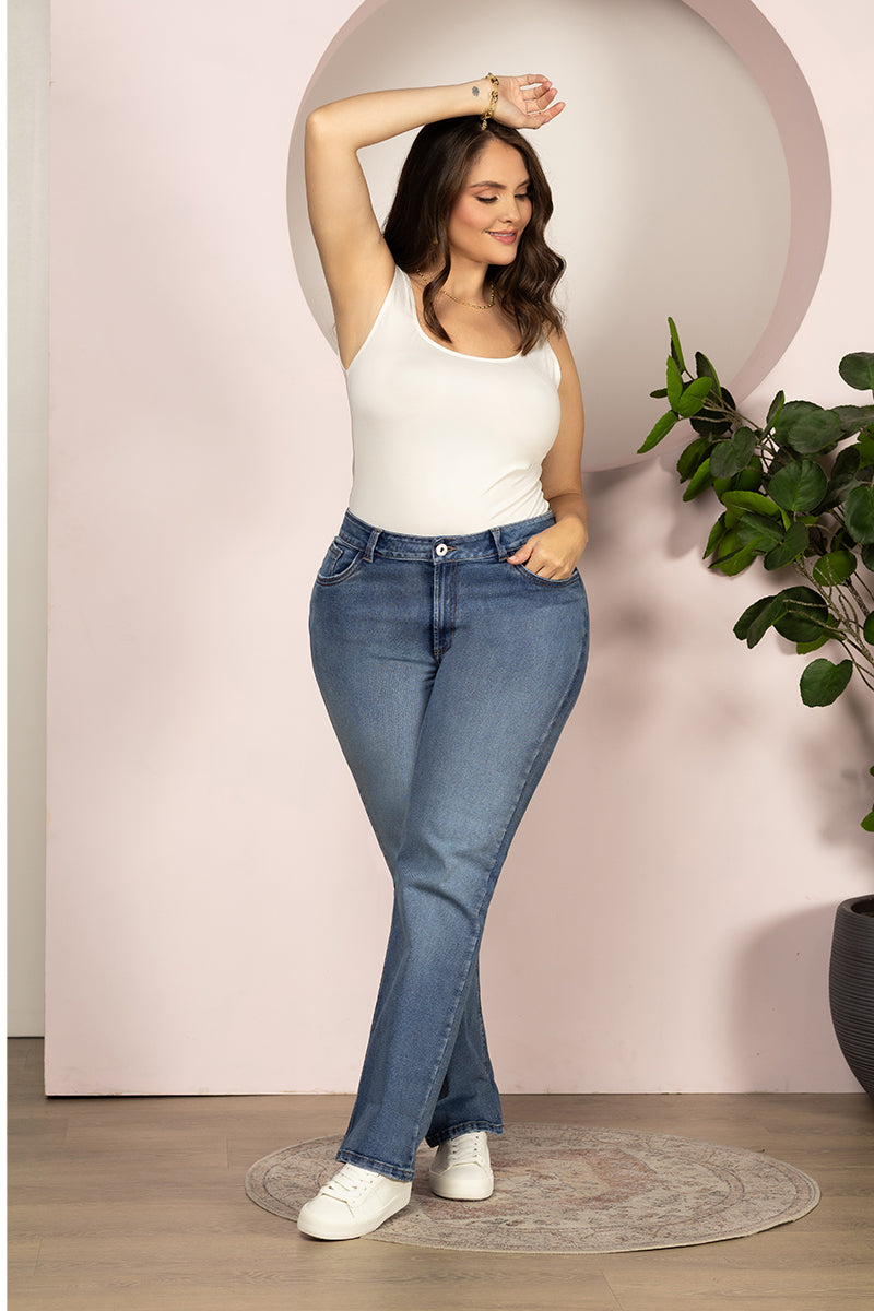 Jean Bota Recta Denim Corte Recto Marca Trucco´s Plus Size