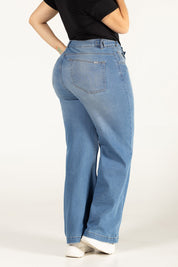 Jean Wide Leg Denim Tiro Alto Corte Fluido y Moderno Marca Trucco´s Plus size