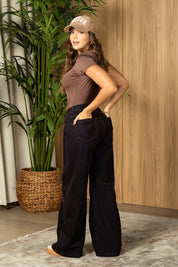 Jean Wide Leg Mujer Cintura Alta Denim Lavado Suave Estilo Chic Casual Marca Trucco´s