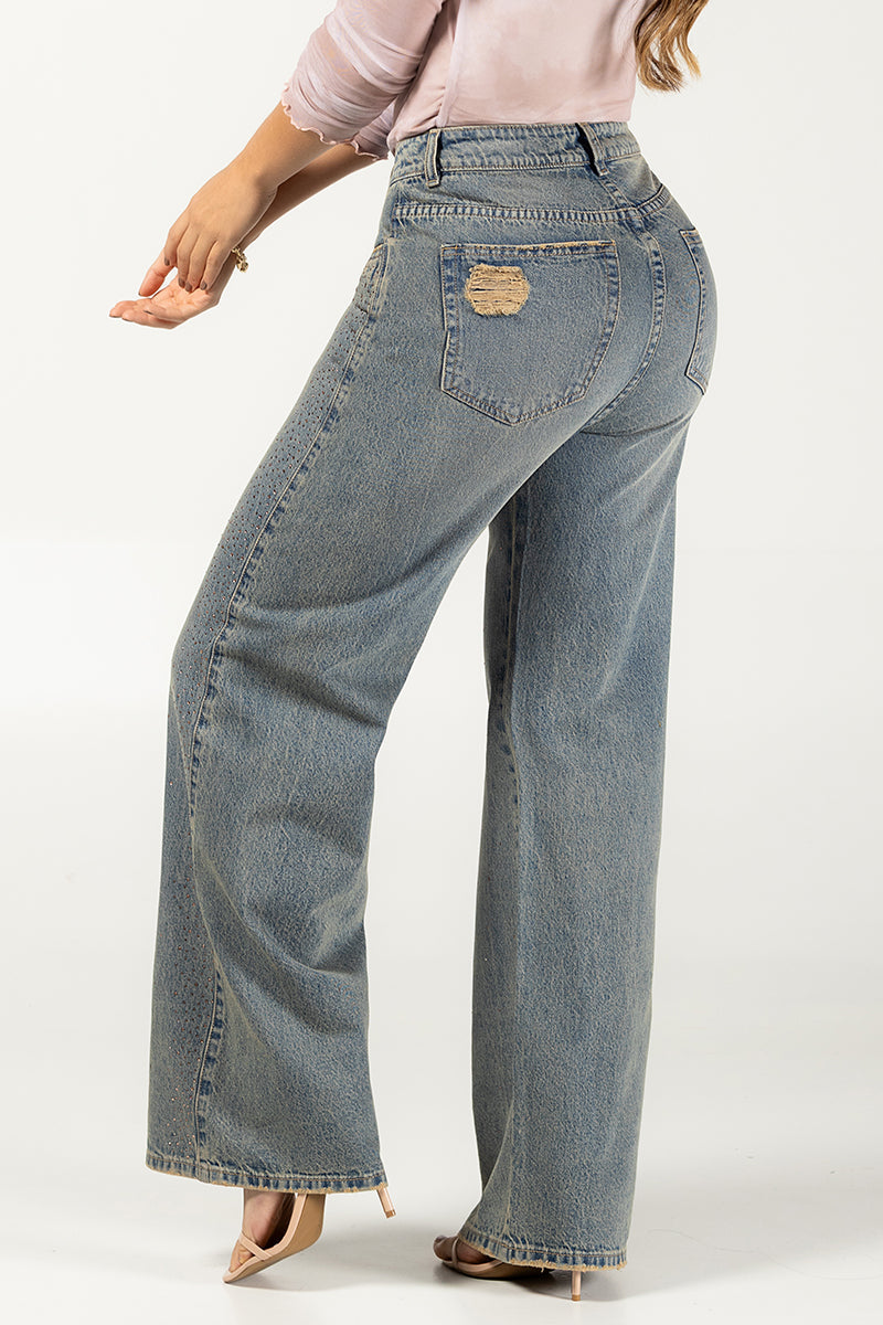 Jean Wide Leg Mujer Tiro Alto Corte Ancho Casual Chic Marca Trucco´s