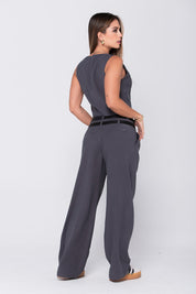 Set 2 Piezas Pantalón Wide Leg Chaleco Corto Marca Trucco´s