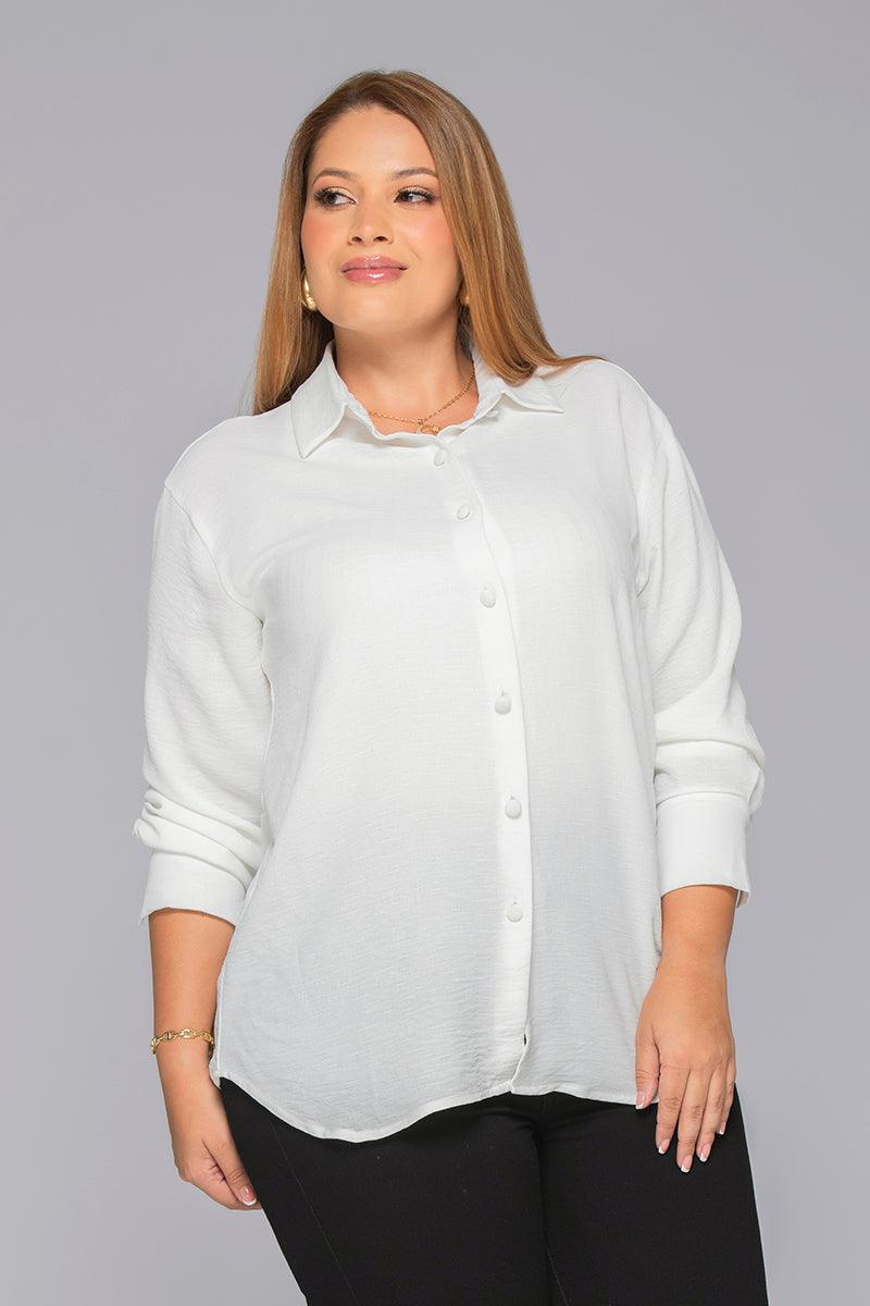 Camisa Manga Larga de Cuello Con Botonadura Frontal Texturizada Marca Trucco´s Plus Size
