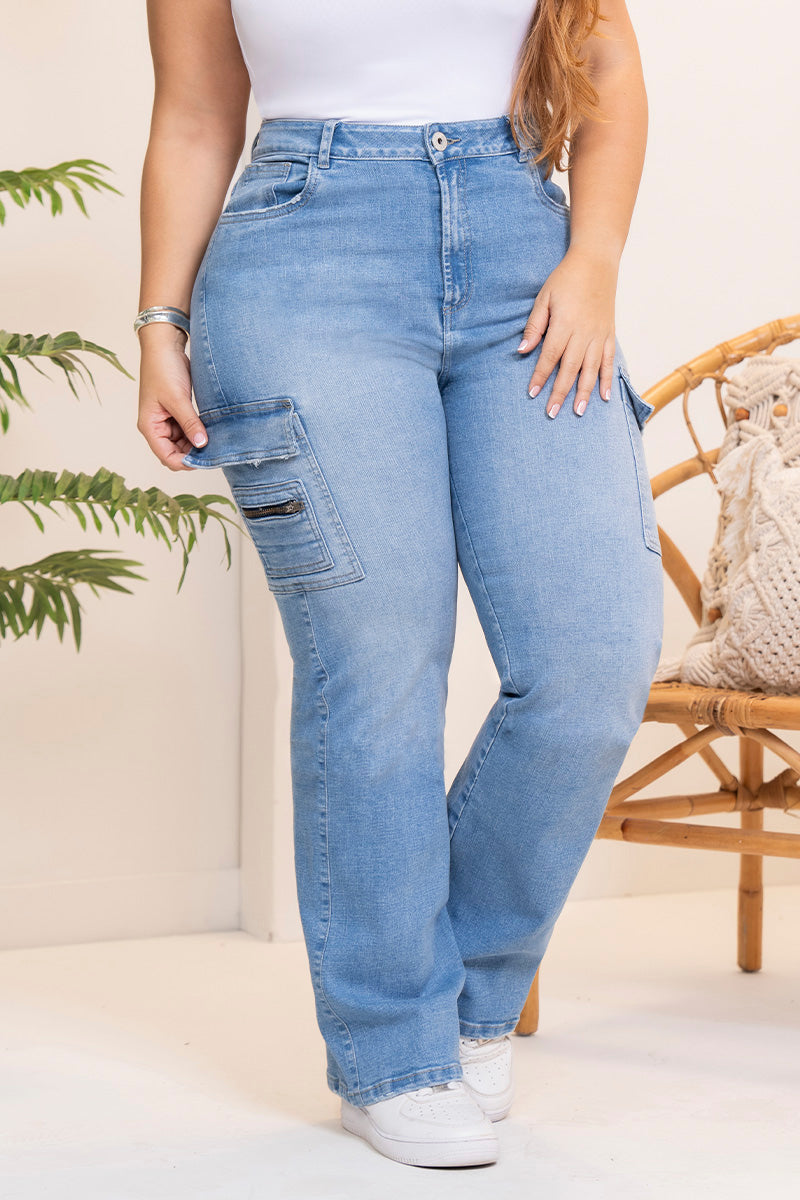 Jean Cargo Tiro Alto Bota Recta Marca Trucco´s Plus Size