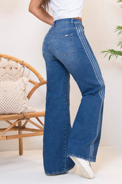 Jean Wide Leg Tiro Alto Rayas Laterales índigo en Contraste Marca Trucco´s