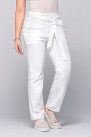 High-waisted straight leg pants with belt by Trucco's