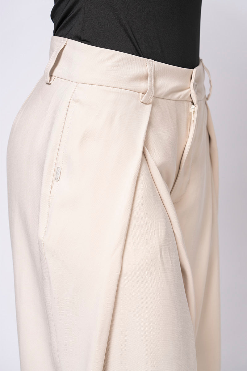 Wide Leg High Waist Draped Overlay Effect Trousers by Trucco's