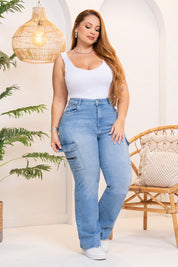 Trucco's Plus Size High Rise Straight Boot Cargo Jean