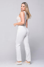 High-waisted straight leg pants with belt by Trucco's