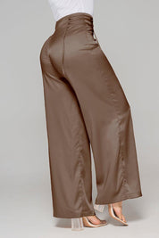 Wide Leg Pants High Waist Satin Effect Wide Waistband with Ties on the Sides Trucco's Brand