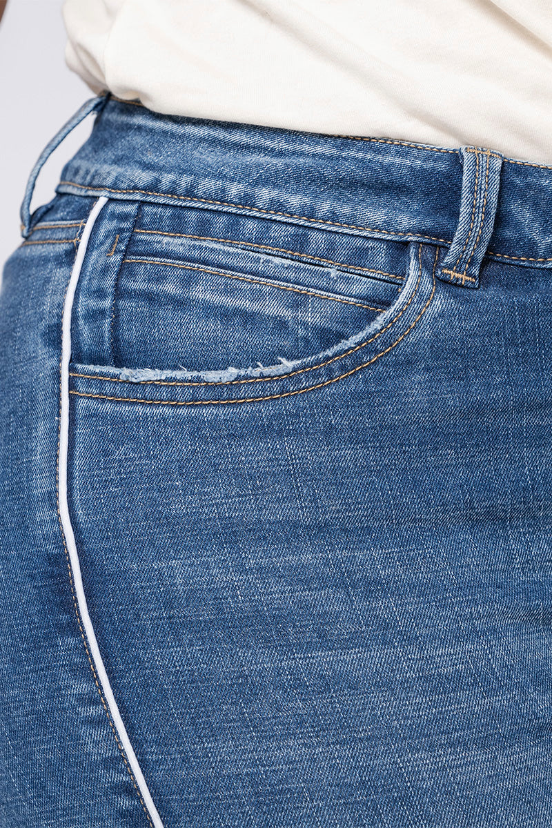 Straight Boot Jean High Waist White Side Lines Trucco's Brand Plus Size