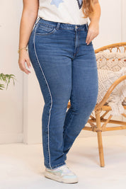 Straight Boot Jean High Waist White Side Lines Trucco's Brand Plus Size
