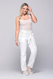 High-waisted straight leg pants with belt by Trucco's