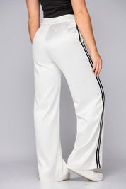 Wide Leg Pants High Waist Satin Double Breasted Waistband Contrast Side Stripes Trucco's Brand