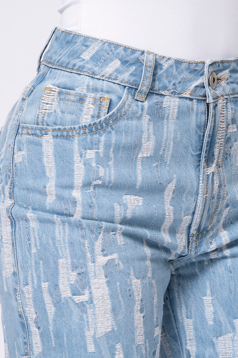 Jean Wide Leg Denim Tiro Alto Efecto Láser Marca Trucco´s