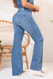 Jean Wide Leg Tiro Alto Desgaste Efecto Bigote Marca Trucco´s